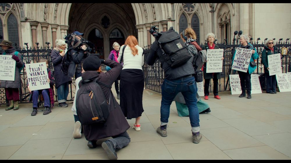 I Am Trudi Warner — Trudi Warner outside The Royal Courts of Justice with press